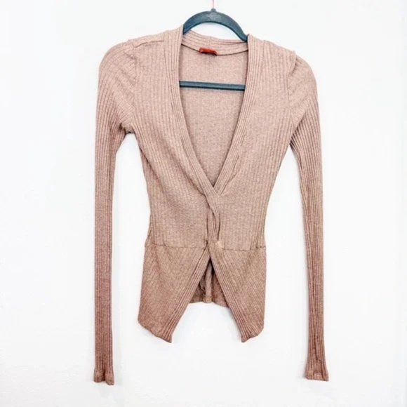 Alix NYC Inez Top In Chestnut Long Sleeve Size Medium Open Front Ribbed Revolve - Picture 2 of 8